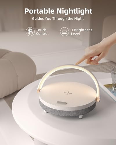 EZVALO White 4-in-1 Bedside Lamp with Bluetooth Speaker & Wireless Charging