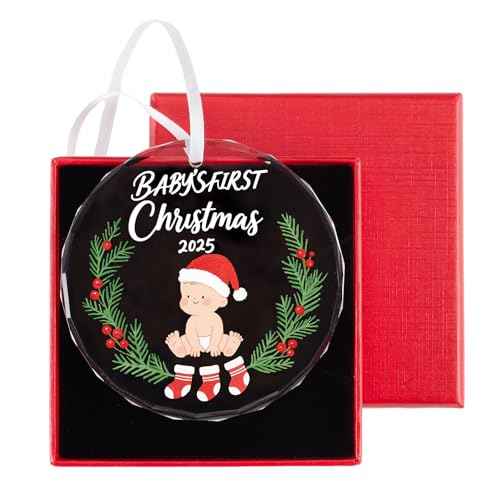 Baby's First Christmas Ornament 2025 Boy - Shatterproof Glass Christmas Tree Decorations for Baby Girl & Boy-New Parents