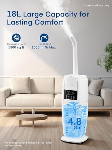 Large Room Humidifier 18L Capacity Triple Mist for Up to 1500 Sq.Ft