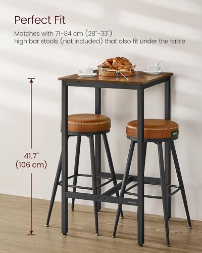 VASAGLE Rustic Brown Square Metal Frame Bar Table - High Top Pub Table - 23.6 Inch Diameter, 41.7 Inch Height