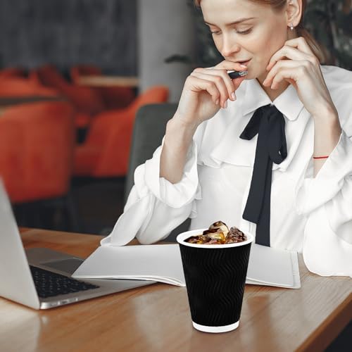 Black Disposable Coffee Cups 12 oz Pack of 500 - No Lids, Insulated Paper