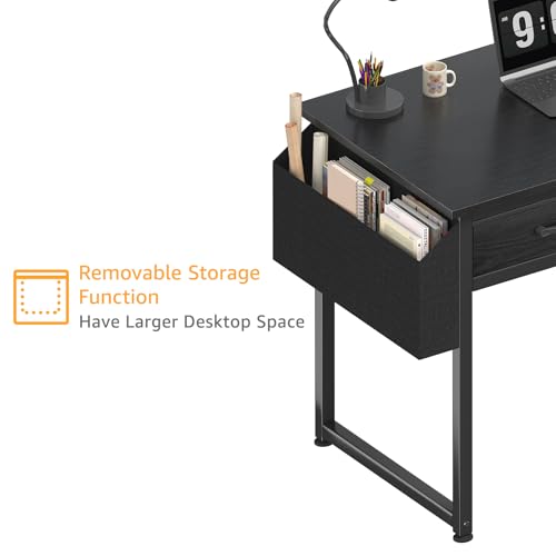 DLisiting 32 Inch Small Computer Desk with Drawers - Black, Space Saving Student & Gaming Table