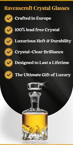 Beveled Blade Whiskey Decanter - Hand-Blown 34 Fl Oz Lead-Free Crystal with Conical Stopper