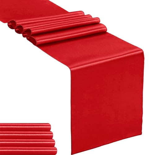 Hahuho 5-Pack Satin Table Runners 12 x 108 Red - 5 pcs Set for Weddings & Parties