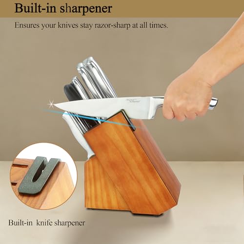 14-Piece Knife Block Set with Built-in Sharpener - Cherry Finish