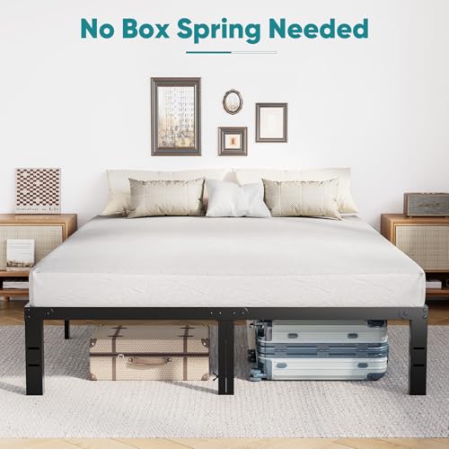 Full-14 Inch Metal Platform Bed Frame with Storage - Heavy Duty, Easy Assembly, Black