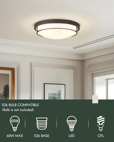 Cargifak 16 Inch Modern Flush Mount Ceiling Light with Frosted Glass and Oil Rubbed Bronze Finish - Variation: Oil-Rubbed Bronze 1 / 16 Inch