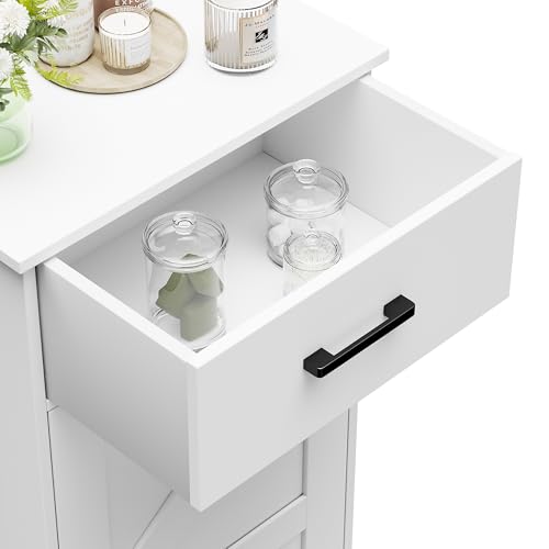 Homhedy White Bathroom Storage Cabinet with Drawer & Adjustable Shelf - Corner Fit