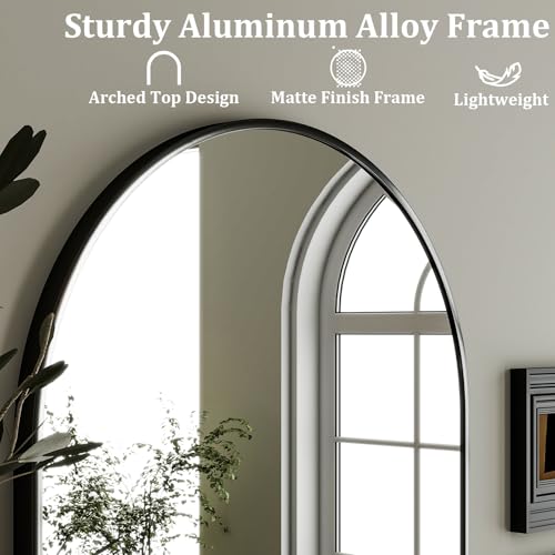 HARRITPURE 20x30 Inch Black Arched Wall Mirror - Bathroom Vanity, Anti-Corrosion Frame