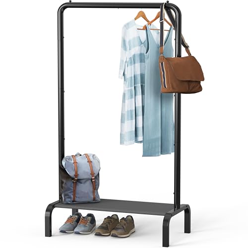 30-Inch Narrow Freestanding Garment Rack with Shelves - Black, Space-Saving Closet Organizer