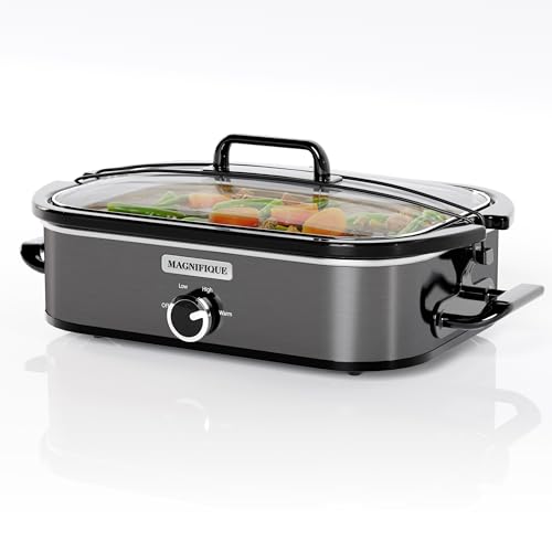 Magnifique 4-Quart Square Slow Cooker with Manual Temperature Control - Dishwasher Safe, Stainless Steel