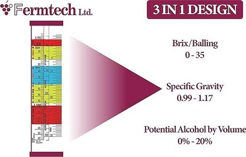 Fermtech Glass Triple Scale Hydrometer Kit – Test ABV, Brix, Gravity for Wine, Beer, Mead & Kombucha, with Microfiber Cloth & Storage Case, Easy Home Brewing Tool for All Experience Levels (Hydro+Jar)