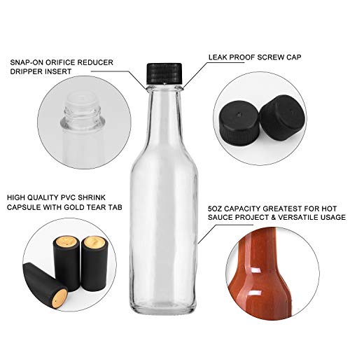 Black 35-Pack 5oz Glass Hot Sauce Bottles with Lids & Labels – Reusable Kitchen Storage