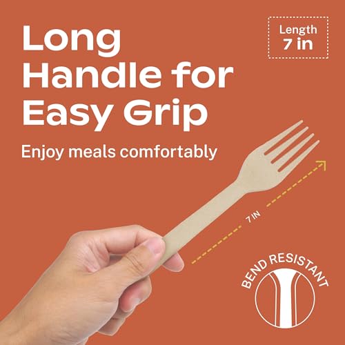 CORAL Heavy Duty Biodegradable Compostable Silverware Set 340 Pieces with Brown Forks Spoons Knives