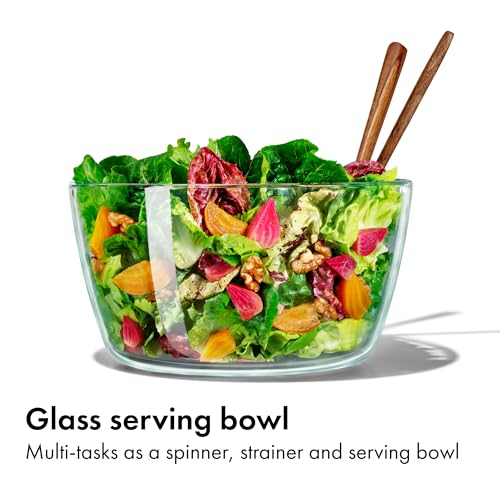 Large Glass Salad Spinner - Borosilicate Bowl with One-Handed Pump & Colander
