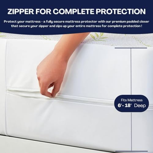 Bamboo Mattress Protector with Zipper - 100% Waterproof Queen Size