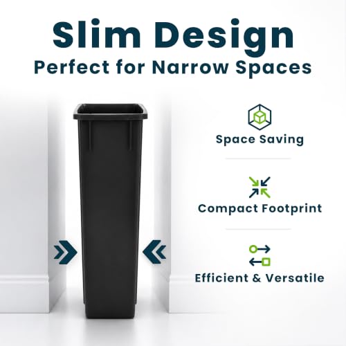Alpine 23 Gallon Slim Trash Can - Black Open Top Commercial Garbage Bin - Heavy Duty Plastic 3 Pack
