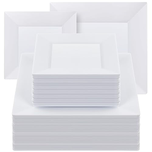 White Square Disposable Plastic Plates 100 Pack - Food Grade, Heavy Duty, Party Use
