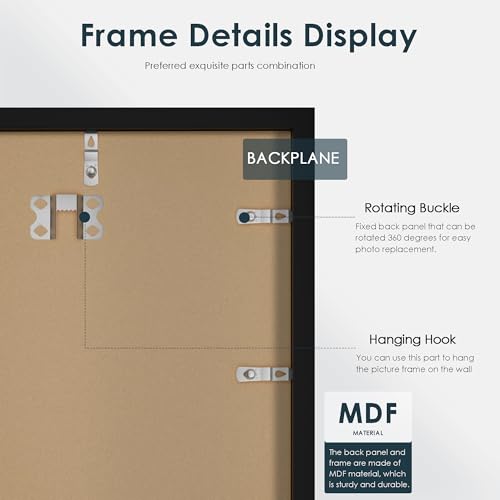 Fisnish 18x24 Black Photo Frame Set 5 Pack - Wall Mountable, Horizontal/Vertical