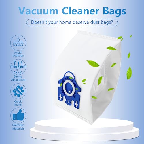 Blue & White 12 Pack 3D Airclean Vacuum Bags for Miele GN Series C1 Complete