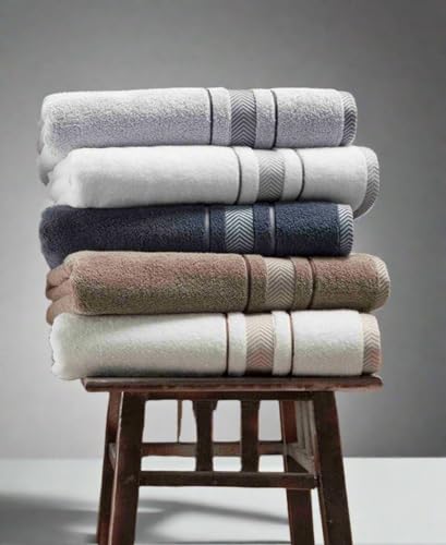White/Grey Luxury 6-Piece Cotton Bath Towels Set - Soft Absorbent Quick Dry