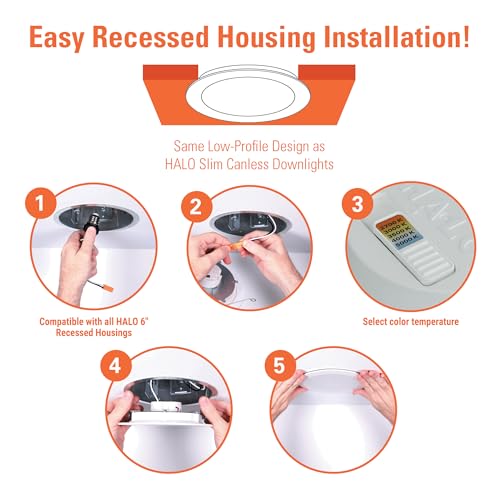 HALO 6-Inch Slim LED Recessed Light Trim Kit 6 Pack, Dimmable, 5CCT, 965lm, Wet Location