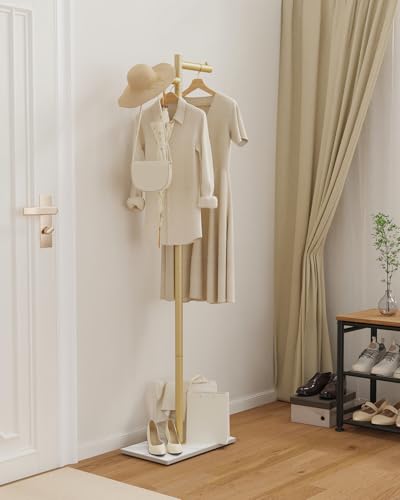 Gold Z-Shaped Garment Rack with Rock Base - Modern Coat Stand 68.9in