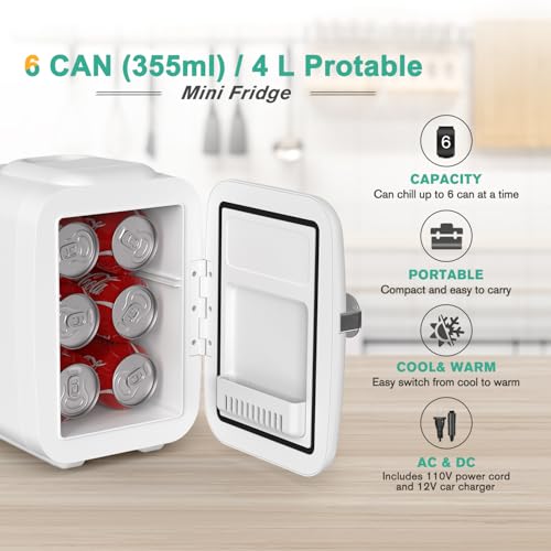 Mini Fridge 4L Portable Cooler & Warmer for Skin Care, Cosmetics, Drinks - White