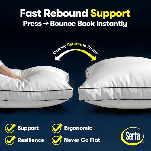 Serta King Size Bed Pillows Set of 2 - Medium Soft Support, White