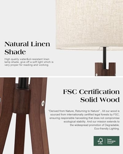 ELYONA Brown Wooden Tripod Floor Lamp with 3 Color Temperatures - Modern Reading & Night Light