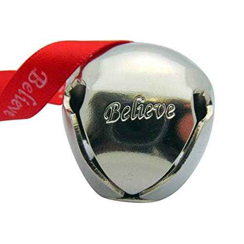 Westmon Works Believe Bell Ornament in Grey for Christmas Tree on Ribbon with Bag