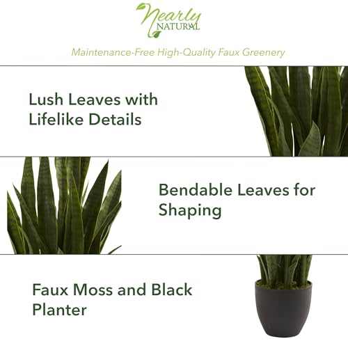 Artificial Snake Plant 35in with Black Planter - Faux Indoor Decor