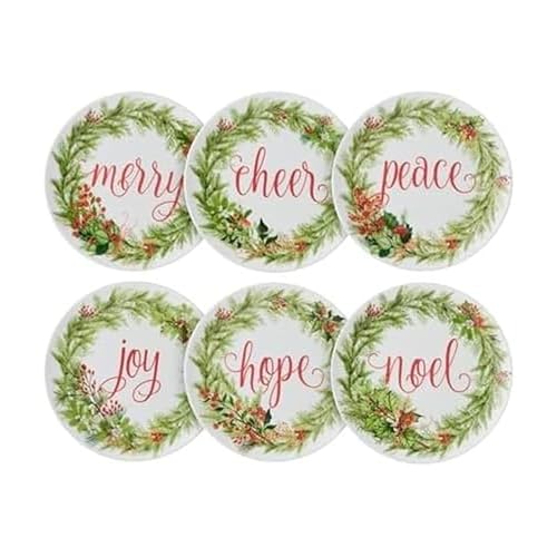 Mikasa Holiday Festive Garland Appetizer Plates Set of 6, 7-inch Bone China Christmas Partyware