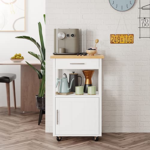Shintenchi White Kitchen Island Cart with Storage & Wheels - 22 Inch