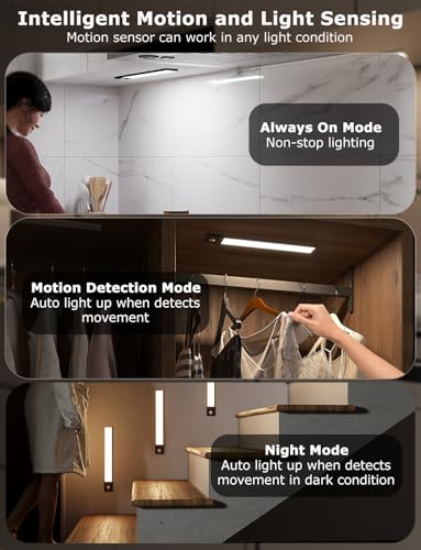 Skairipa 12-Inch Wireless Under Cabinet LED Light Bars 8-Pack Black with Remote & Motion Sensor