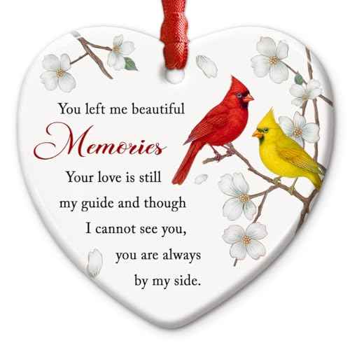 Cardinal Memorial Ornament Heart Shaped - Remembrance Gift for Loss of Loved One - in Memory Keepsake for Mom, Dad, Family - Sympathy Christmas Tree Decoration