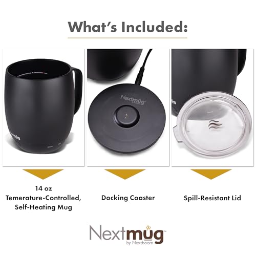 14 oz Temperature-Controlled Coffee Mug - Self-Heating Graphite Smart Mug with Spill-Resistant Lid
