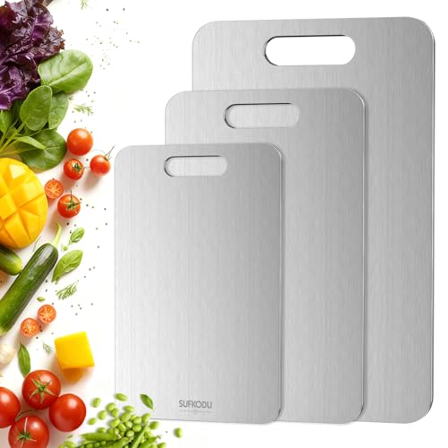 Titanium Cutting Board Set of 3 - Double-Sided Kitchen Chopping Boards - Silver, 16"L x 10"W (M+L+XL)
