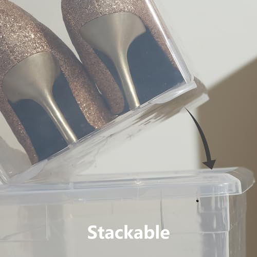 Novelinks 12 Pack 6QT Plastic Shoe Storage Bins with Lids - Space-Saving Organizers