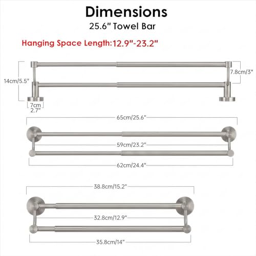 BESy Double Towel Bar Wall Mount Brushed Nickel Bathroom Towel Rack