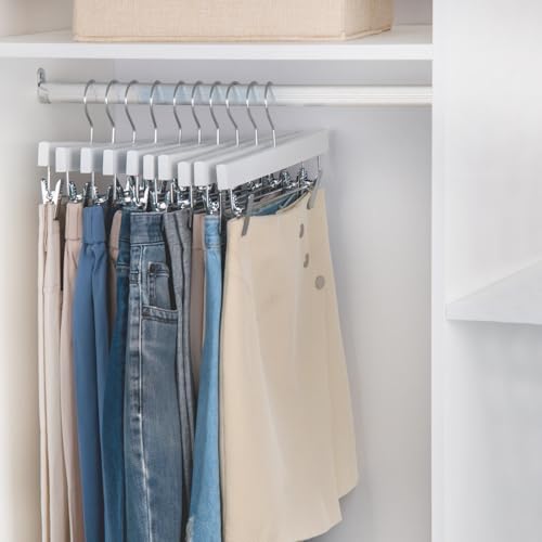 White Wooden Pants Hangers Set - Deluxe Solid Lotus Wood, Slim Profile, 28 Pack - Space-Saving Closet Organizer