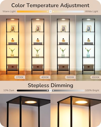 EDISHINE RGBW Floor Lamp with 5-Tier Shelf Black - Adjustable Brightness & Color
