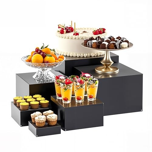 Matte Black 6-Piece Metal Buffet Risers Set - Food Display Stands, Square 5-10 Inch