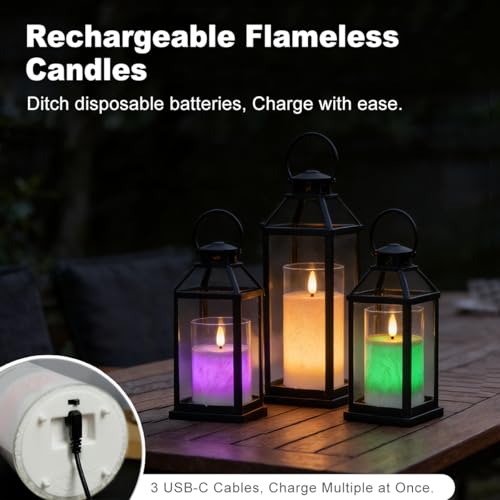 LEDHOLYT RGB Glass Flameless Candles - Rechargeable Flickering & Color Changing