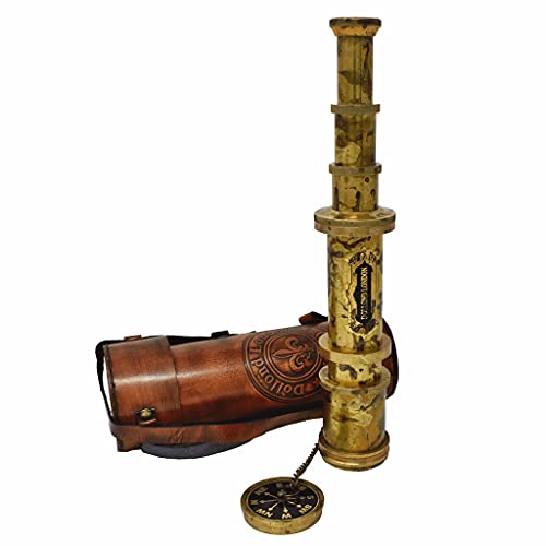 18-Inch Brass Pirate Telescope with Leather Case, Marine Spyglass for Adults & Nautical Gift