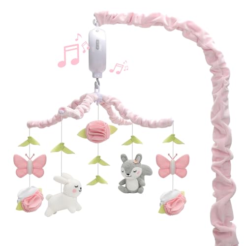 NICEMER Baby Crib Mobile for Girls with 12 Lullabies, Soft Knitted Woodland Characters, Nursery Decor