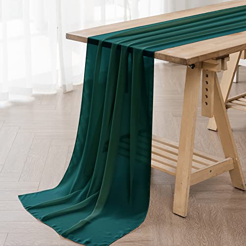 Flohar 6 Pack 9ft Hunter Chiffon Table Runners 14x108 Inch Romantic Wedding Party Decor