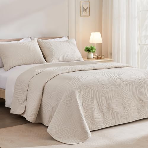 Exclusivo Mezcla Beige Cream Queen Quilt Bedding Set 90x96 inch Lightweight