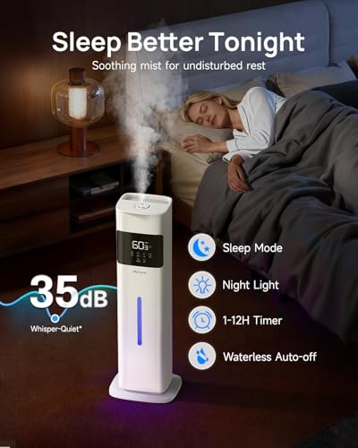 Akacozie White Warm & Cool Mist Humidifier for Large Rooms with Essential Oil Diffuser