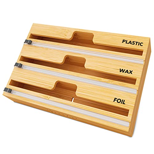 SpaceAid WrapNeat 3-in-1 Wrap Organizer with Cutter & Labels - Natural, 3 Slots, 12" Roll